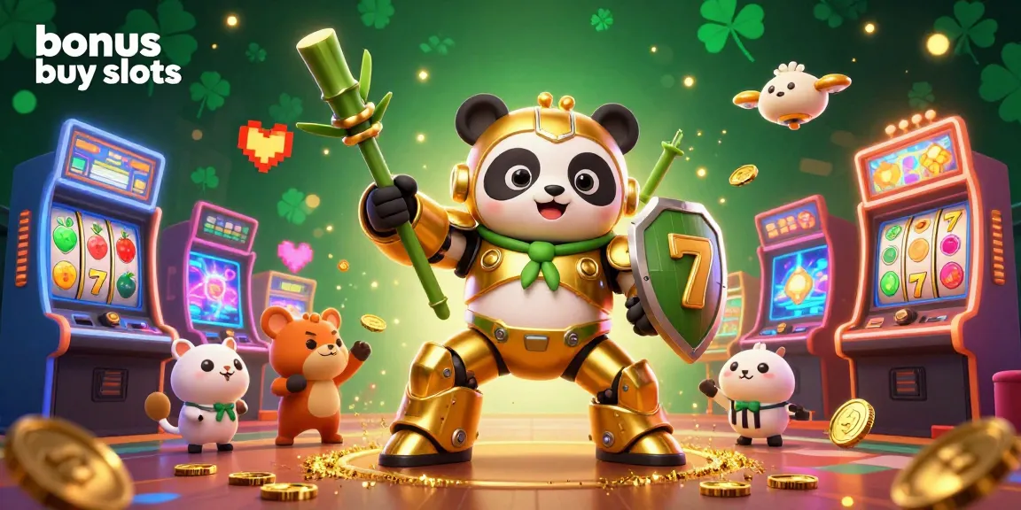 Experience thrilling bonus buy slots with a dynamic 3D panda in a vibrant casino scene.