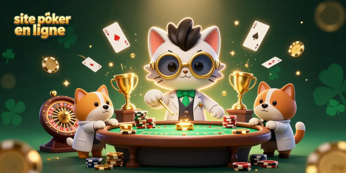 Jouer au poker en ligne sur un site de poker en ligne avec des thèmes de casino, roulettes et jetons d'or.