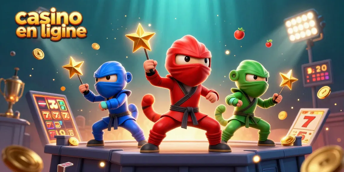 Casino en ligne avec un groupe de caméléons ninjas dans une scène d'action colorée.