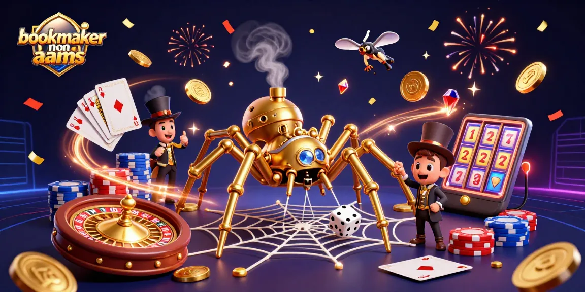 Scopri il mondo dei bookmaker non AAMS con elementi di gioco vibranti e colorati in un'illustrazione 3D unica.