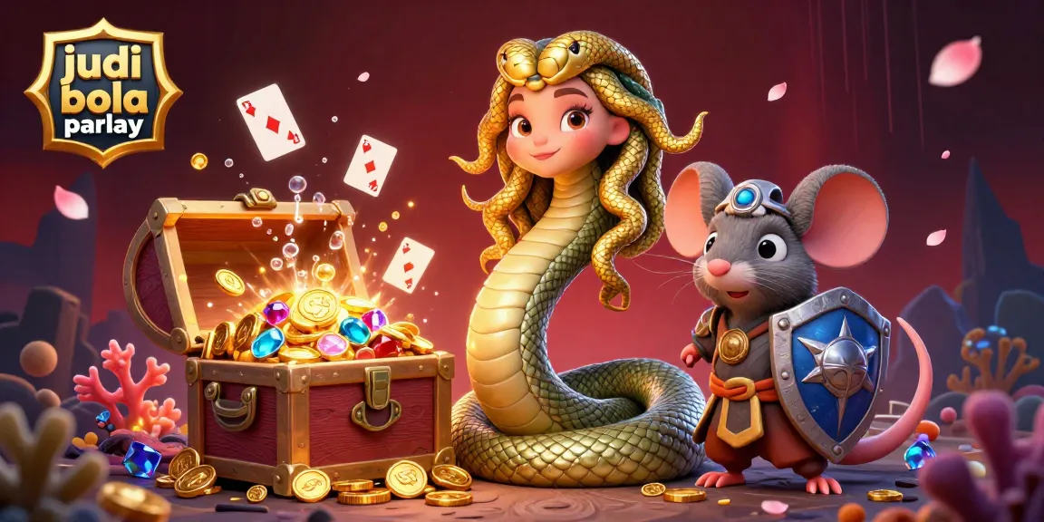 Bettors engaging with judi bola parlay amidst 3D cartoon characters in an immersive underwater casino scene filled with treasures.