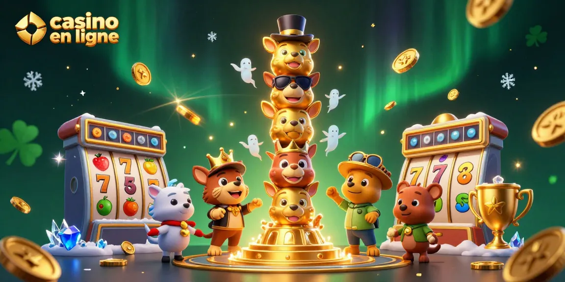 Gagnez gros dans un casino en ligne avec un totem lumineux et des éléments de jeu scintillants.