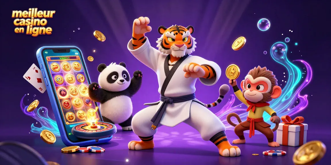 Jouez au meilleur casino en ligne avec des personnages colorés dans une scène dynamique.