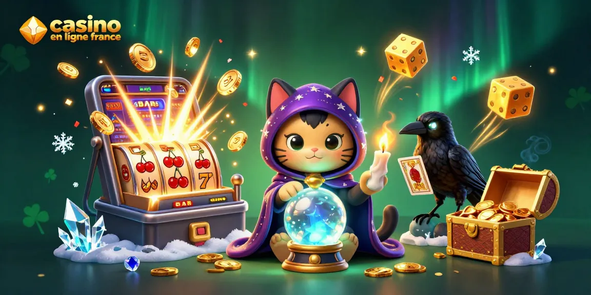 Plongez dans l'univers des casinos en ligne en France avec une scène captivante mettant en scène des personnages mystiques et des machines à sous.