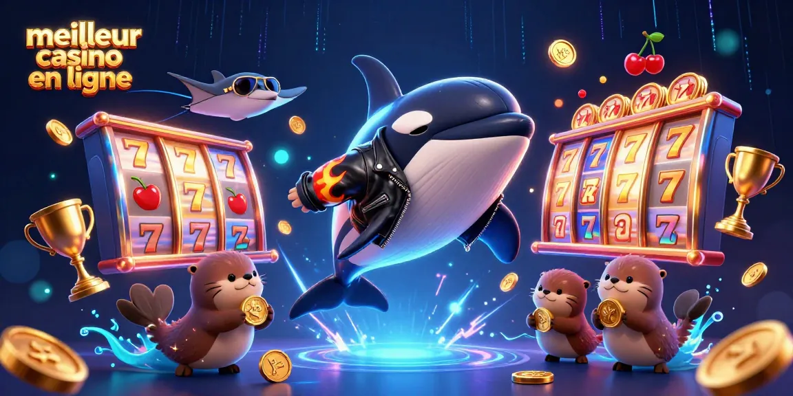 Découvrez le meilleur casino en ligne grâce à une illustration captivante mettant en scène une orque en veste de cuir.