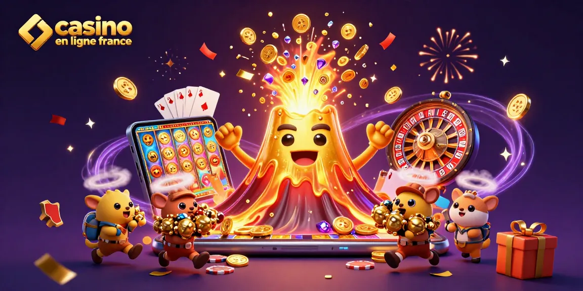 Gagnez avec le casino en ligne France grâce à une illustration 3D de jeu dynamique et festive.