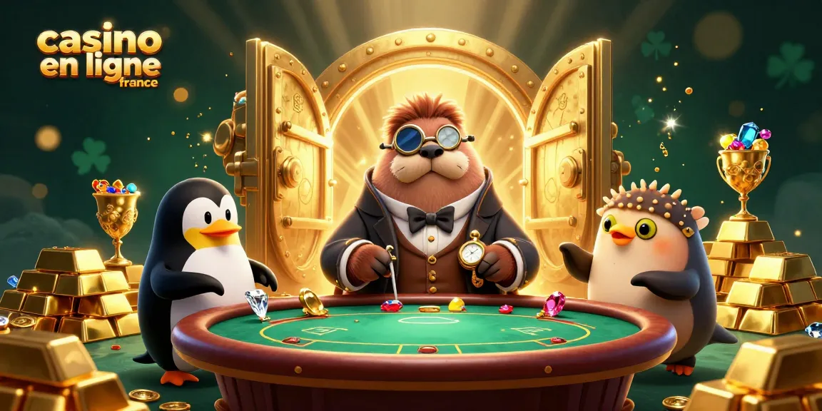 Dans un casino en ligne France, un morse jovial joue au poker sous la mer avec des amis.
