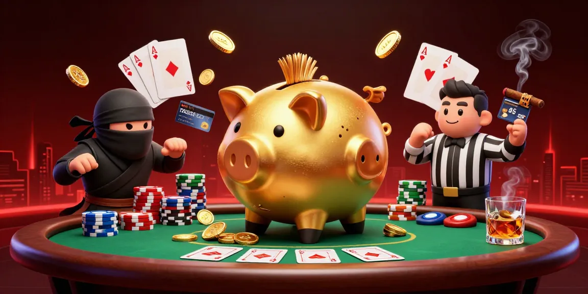 Illustration dynamique du meilleur casino en ligne avec une tirelire sumo en pleine action.