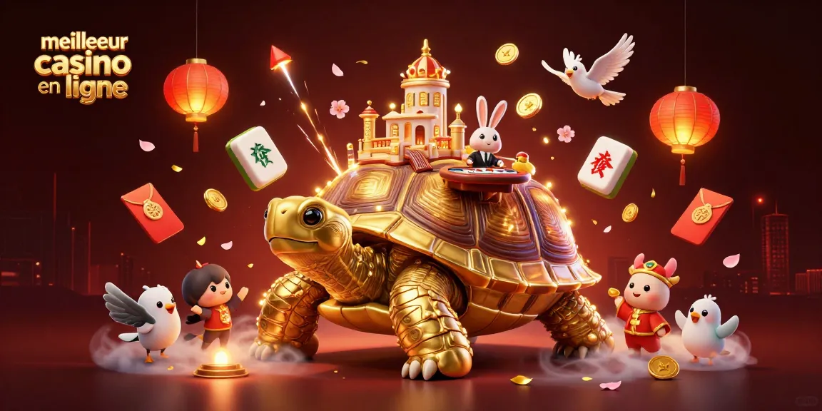Découvrez le meilleur casino en ligne avec une illustration d'une tortue dorée et un croupier.