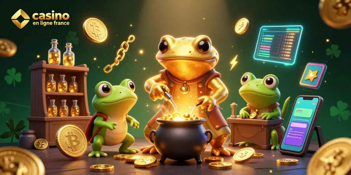 Découvrez le frisson du casino en ligne France avec une illustration dynamique de l'alchimiste et de ses assistants.
