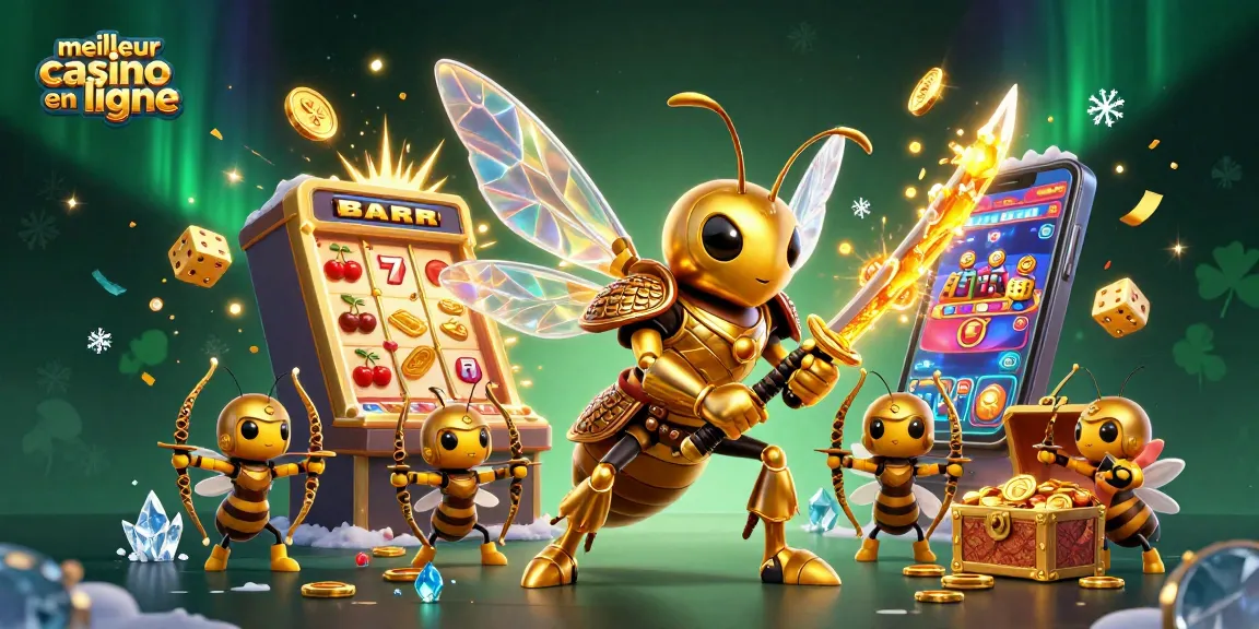 Meilleur casino en ligne avec un roi des abeilles en armure samouraï et des jackpots éclatants.