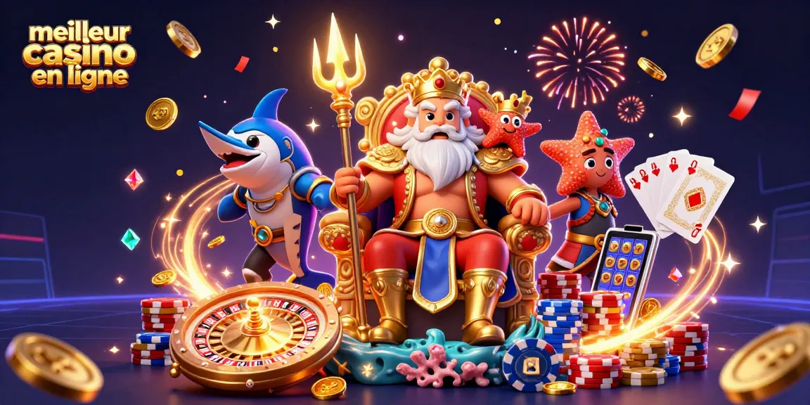 Visualisez le meilleur casino en ligne avec Neptune, des jetons colorés et des pièces d'or!