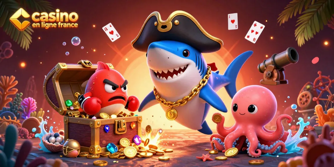 Jouer à des jeux captivants dans un casino en ligne France avec un requin pirate et un poulpe.