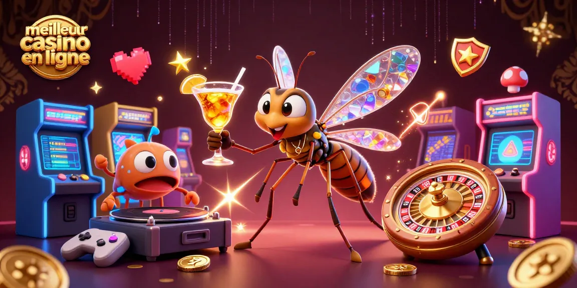 Jouer aux jeux au meilleur casino en ligne avec une illustration de mascotte et des éléments de casino
