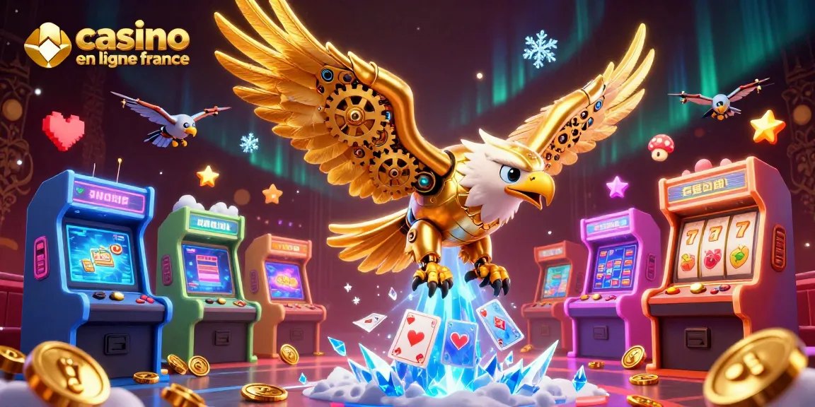 Plongez dans l'univers des jeux avec les casinos en ligne en France et un aigle doré futuriste.